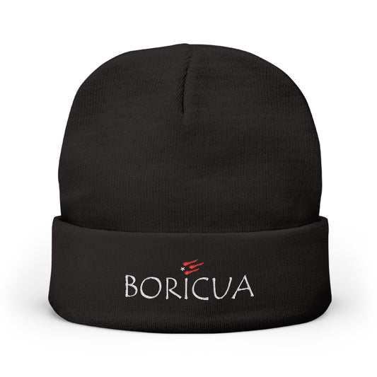 Unisex Boricua Black Embroidered Beanie