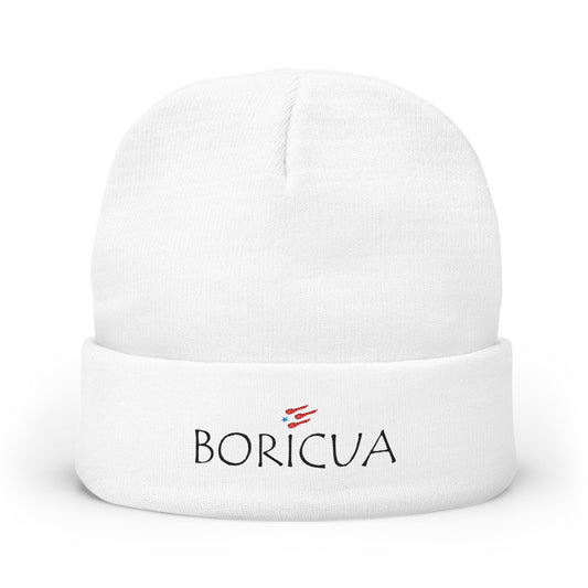 Unisex Boricua White Embroidered Beanie
